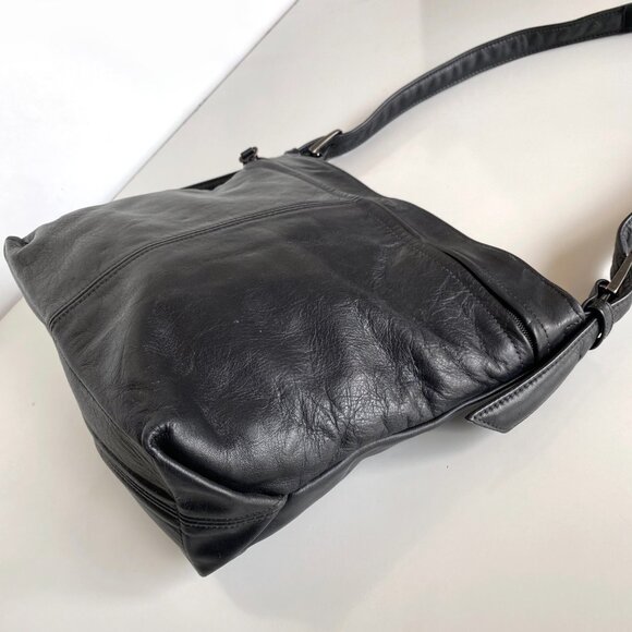 SAS Leather Bucket Handbag Shoulder Crossbody Adjustable Strap Black - Picture 3 of 16